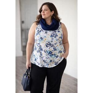 Croft and Barrow Floral Tank Top XXL Blue Yellow Print Classic Fit